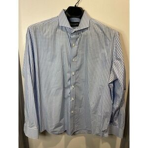 Knot Standard Mens Blue White Gingham Cotton Cutaway Collar Dress Shirt JIVE91